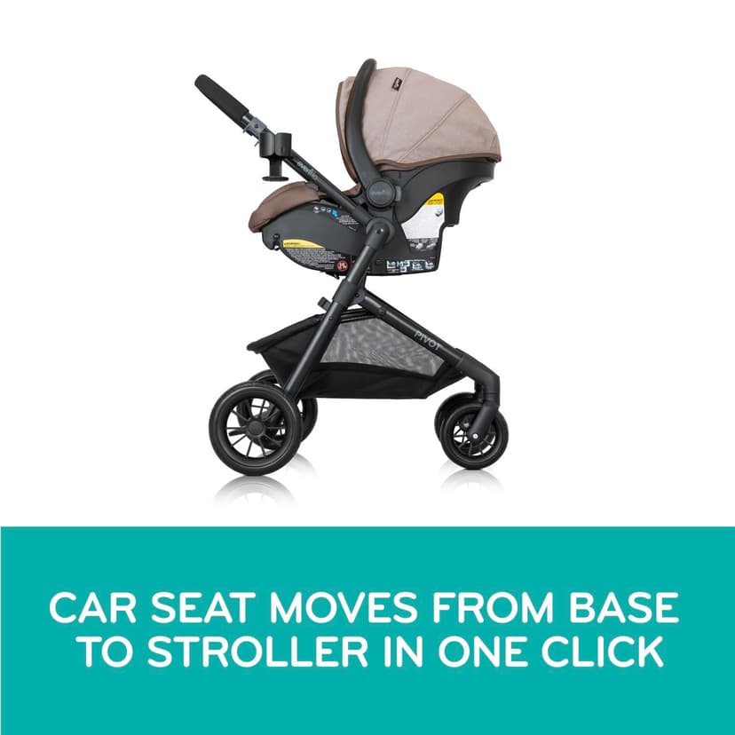 Evenflo Pivot Modular Travel System with LiteMax Infant Car Seat with Anti-Rebound Bar (Desert Tan)