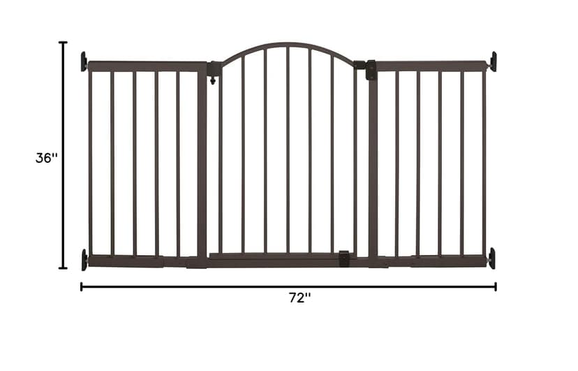 Summer Infant Metal Expansion Extra Wide Safety Pet and Baby Gate, 44"-71" Wide, 36” Tall, Hardware Mounted for Dog and Child Safety, Fits Large Opening or Doorway, Auto Close Walk Thru Door - Bronze