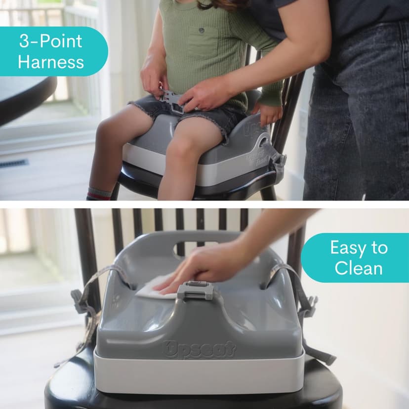 Upseat Boost Ergonomic Toddler Booster Seat for Dining Table, Developed with Physical Therapists to Encourage Posture, 3-Point Harness, Easy to Wipe Clean, and Lightweight Gray