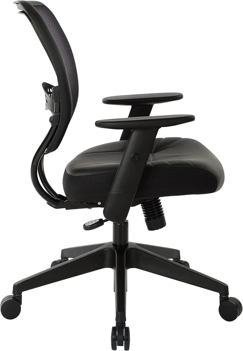 Space Seating Professional AirGrid Dark Back and Padded Black Eco Leather Seat, 2-to-1 Synchro Tilt Control, Adjustable Arms and Tilt Tension with Nylon Base Managers Chair