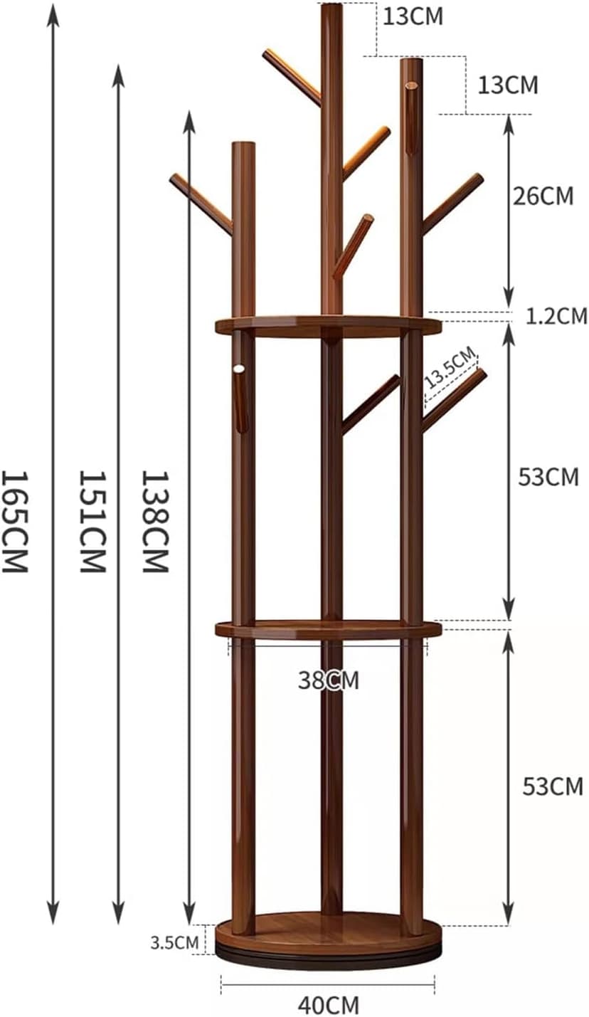 Rotary Coat Rack, Wooden Coat Rack Freestanding with 3 Shelves and 9 Hooks, Coat Tree, Sturdy and Easy Assembly Coat Rack Stand for Entryway,Hallway,Bedroom,Coats,Bags,Hats