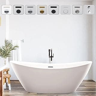 Vanity Art 71" X 33" Freestanding Bathtub | Home Improvement Bathtubs with Contemporary Design for Soaking and Bathing, Overflow and Pop-up Drain with UPC Certified, Acrylic, VA6807-PC