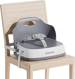 Baby Booster Seats, Toddler Booster Seat for Dining Table with Adjustable Straps, Portable Compact Portable Baby Chair for Dining and Travel (Grey)