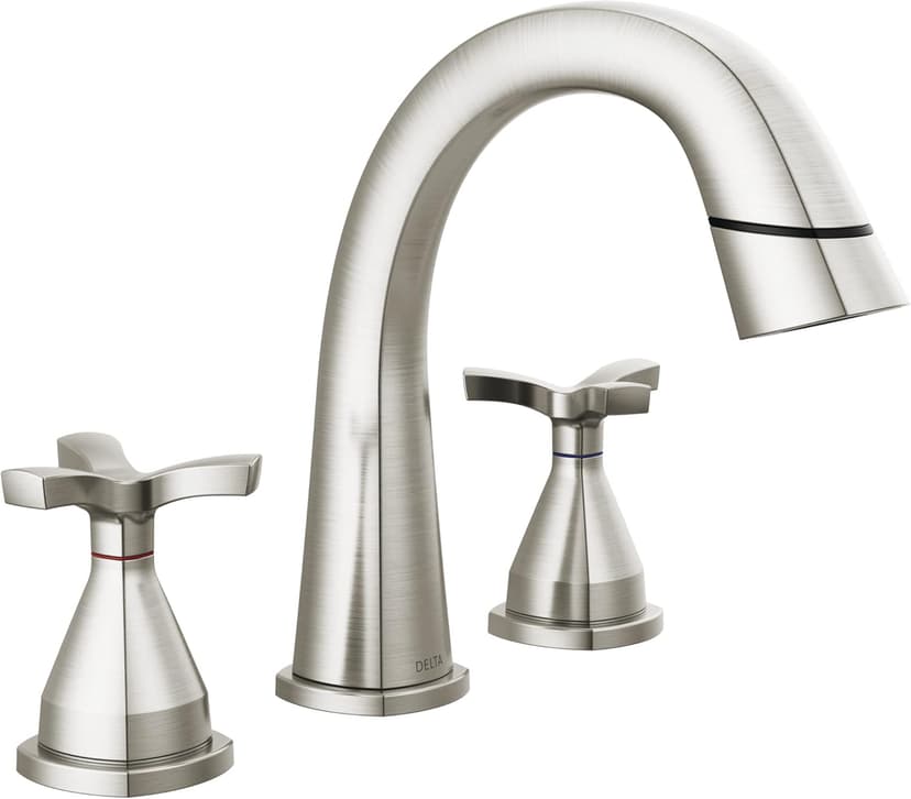 Delta Faucet Stryke Pull Down Bathroom Faucet, Bathroom Pull Out Faucet, Brushed Nickel Widespread Bathroom Faucet 3 Hole, Bathroom Sink Faucet, Lumicoat Stainless 357756-SSPD-PR-DST