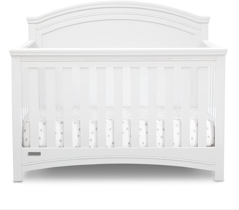 Delta Children Simmons Kids SlumberTime Emma 4-in-1 Convertible Baby Crib N More - Greenguard Gold Certified, Bianca White