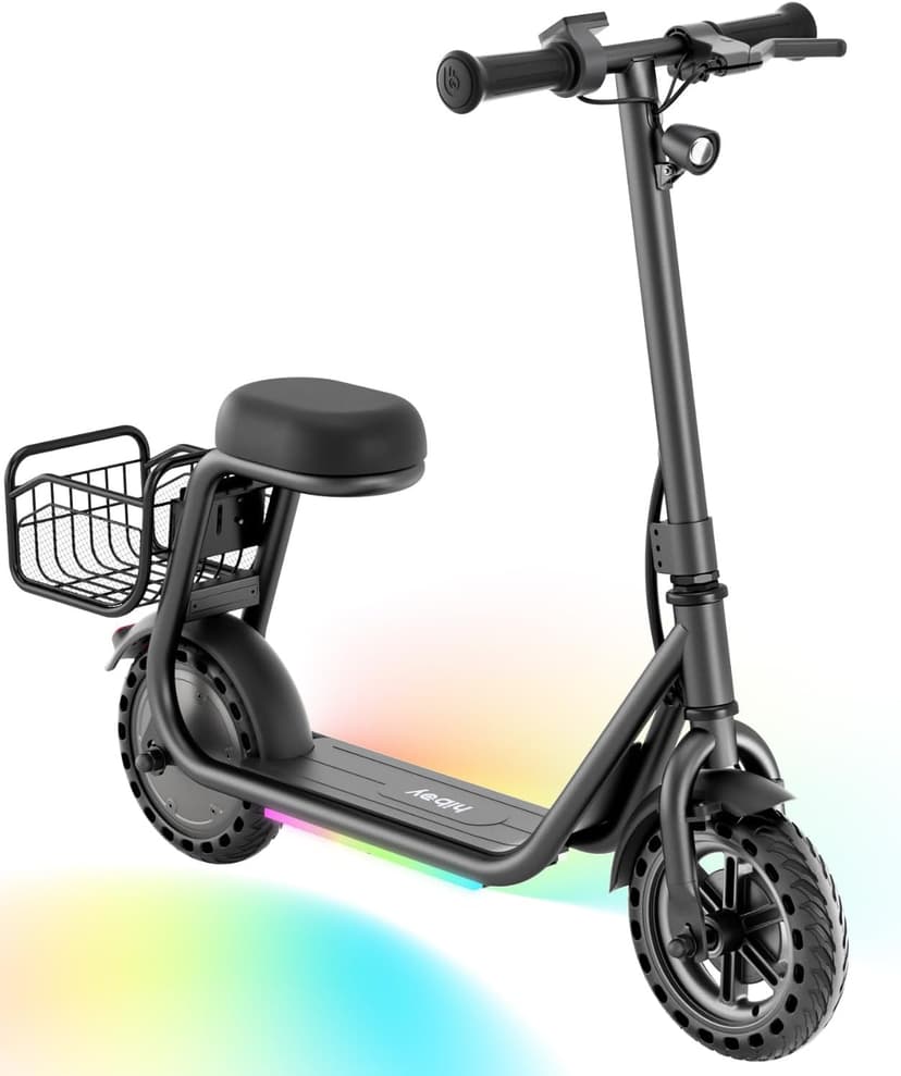 Hiboy Q2 Lite Electric Scooter with Seat for Kids Ages 4-10 - UL Certified, Up to 9.3 MPH with 100W Motor, 3-Speed Adjustable, Rear Basket, LED Neon/Brake Lights, LCD Display