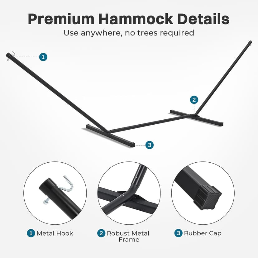 SUPERJARE Hammock with Stand, 2 Person Heavy Duty Hammock with Padded Cotton, Detachable Pillow & Strong Curved-Bar & Portable Carrying Bag, Perfect for Outdoor & Indoor - Dark Cyan