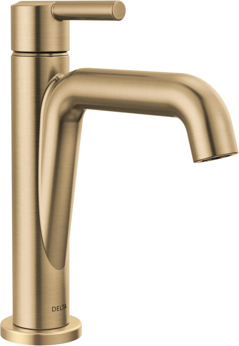 Delta Nicoli Brushed Gold Bathroom Faucet 1 Hole, Single Hole Bathroom Sink Faucet for Vanity, Push-Pop Drain Assembly, Champagne Bronze 15849LF-CZ