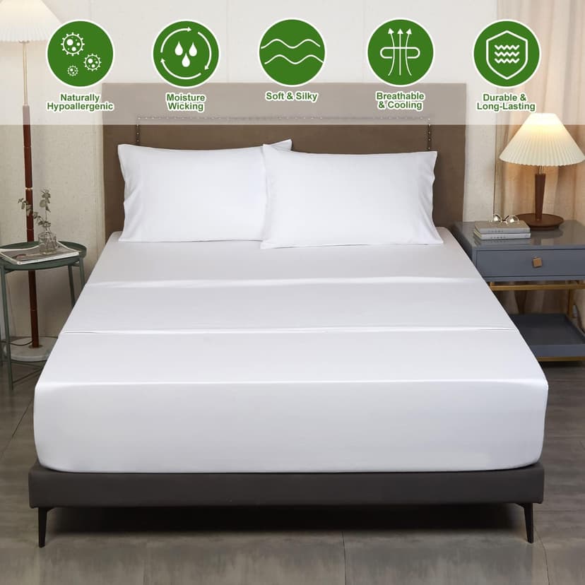 Ivellow Deep Pocket King Sheets, Rayon Derived from Bamboo, Extra Deep Pocket up to 18"-24", Hotel Luxury Cooling Sheets for King Size Bed, Silky Soft, Smooth, Breathable Bed Sheets White