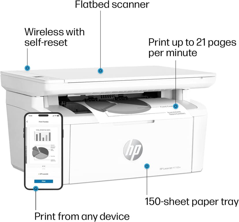 HP LaserJet MFP M140w Wireless Printer, Print, scan, copy, Fast speeds, Easy setup, Mobile printing, Best-for-small teams