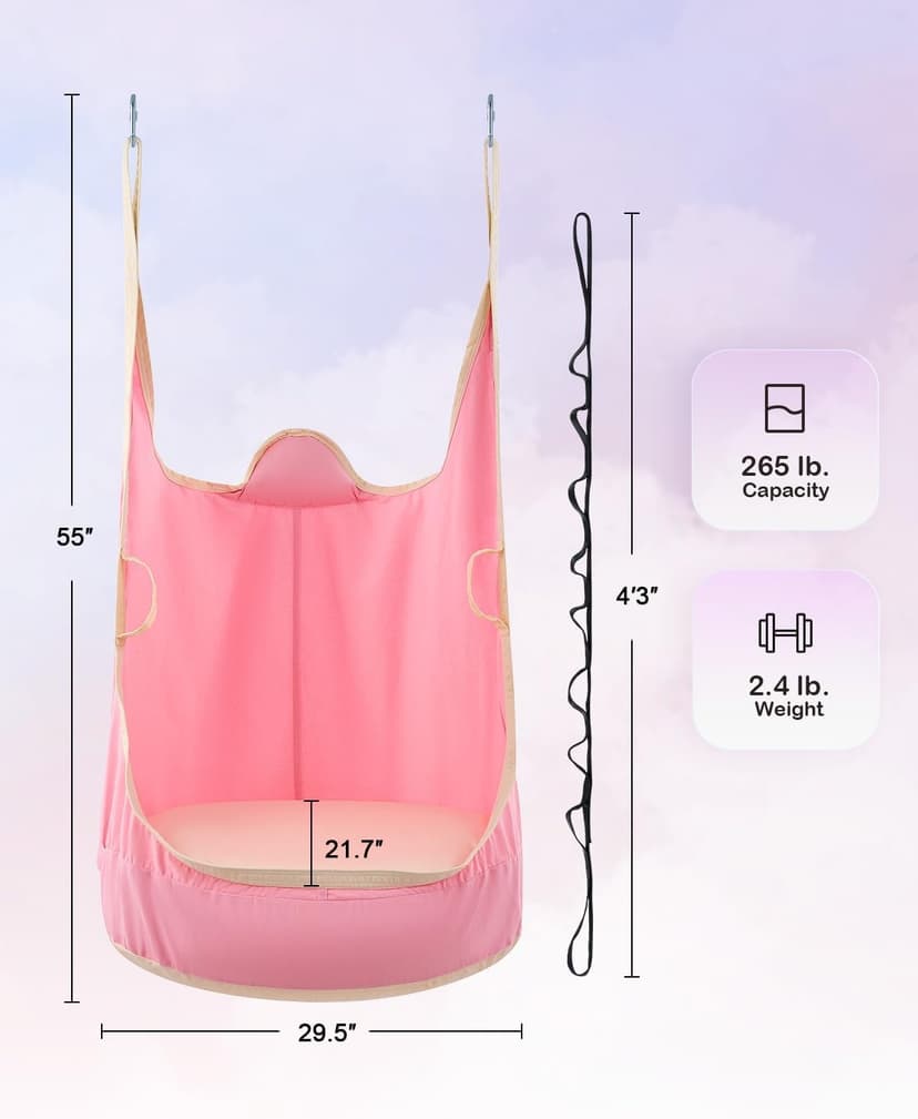 CO-Z Upgraded Kids Hanging Pod Swing Chair with Inflatable Cushion, Child Hanging Hammock for Indoor and Outdoor, Sensory Pod Swing for Kids (Two Straps, Pink)