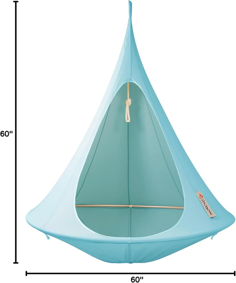 Single Cacoon Hanging Chair – Cozy Indoor/Outdoor Hammock with Polyester Canvas, 440 lb Capacity, Includes 18ft Rope & Carabiner (Turquoise)