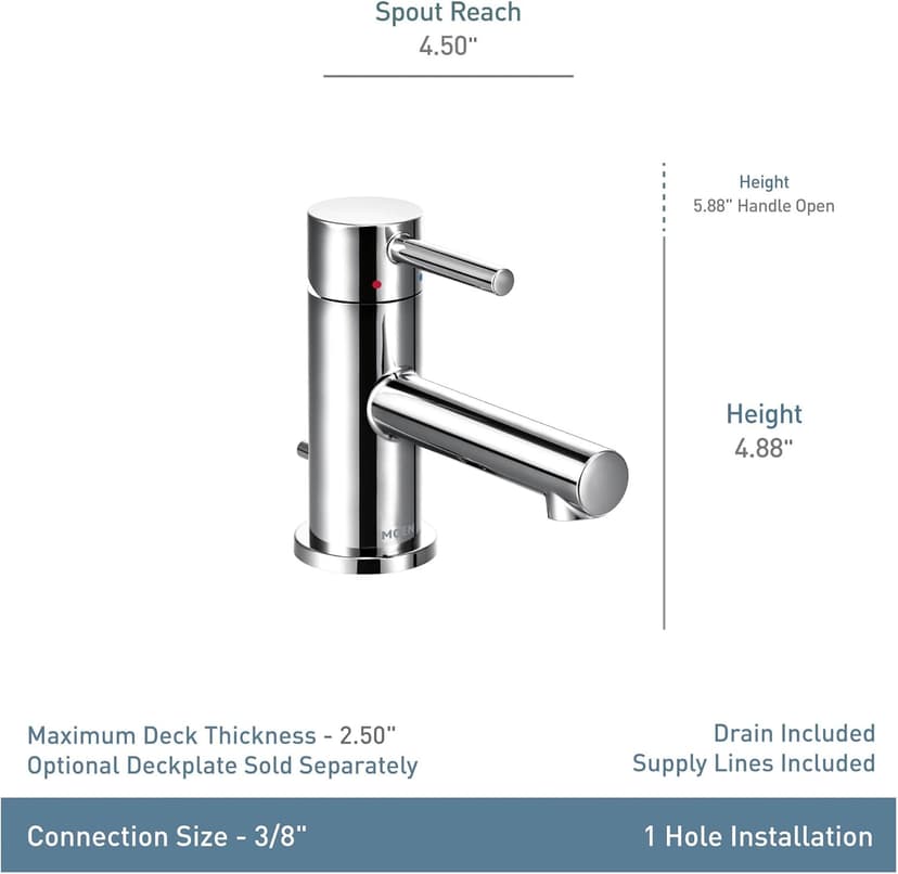 Moen Align Matte Black One-Handle Single Hole Low Profile Modern Bathroom Faucet with Drain Assembly, 6191BL