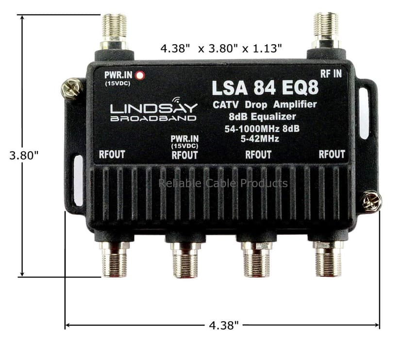 Reliable Cable 4-Port Cable TV/Antenna/HDTV/Internet Digital Signal Amplifier/Booster/Splitter/Equalizer with Passive Return, F59 Terminators (Lindsay LSA84-EQ8)