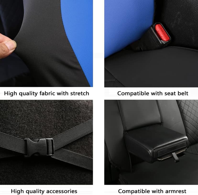 GIANT PANDA Full Set Car Seat Covers Customized Fit 2009-2025 Ford F150 and 2017-2025 F250 F350 F450 Super Crew/Crew Cab Pickup Trucks, Front and Rear Seats Fabric Protectors (Black+Blue)