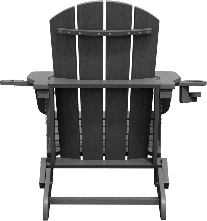 SERWALL Foldable Adirondack Chair, HDPE Adirondack Chair with Wood-Texture-Gray