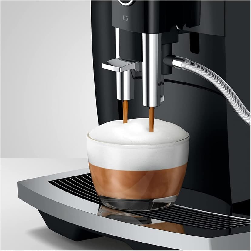Jura 15622 E6 Automatic, Cost-Efficient Espresso Machine with Easy Cappuccino Function (Piano Black) Bundle with Milk Container, Cleaning Tablets, Filter Cartridge, and Milk System Cleaner (5 Items)