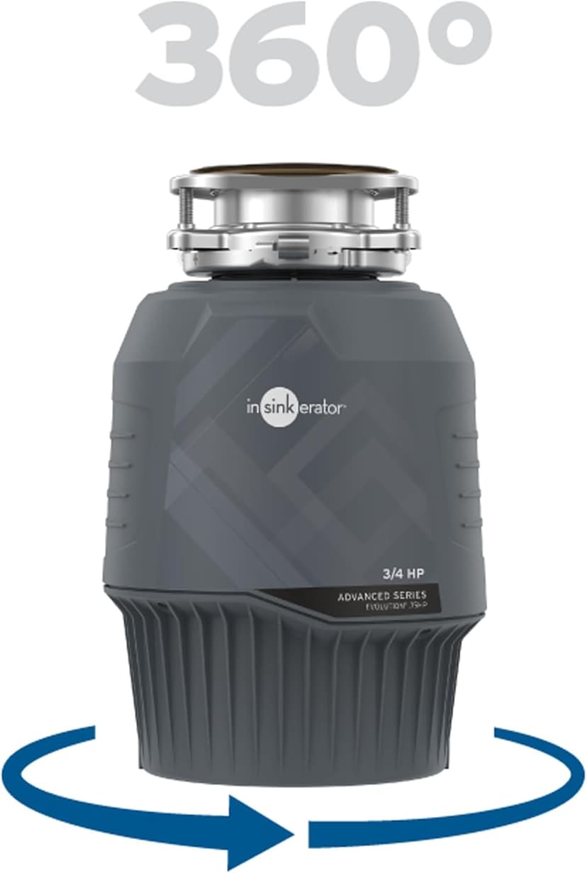 InSinkErator EVOLUTION 0.75HP 3/4 HP, Advanced Series EZ Connect Continuous Feed Food Waste Garbage Disposal, Gray