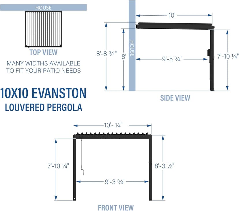 Backyard Discovery Evanston 10'x10' Galvanized Steel Wall-Mounted Louvered Pergola Kit with Adjustable Roof, Shade, Rain Protection, High-Wind Rating, PowerPort, Gutter System for Outdoor Patio, Deck