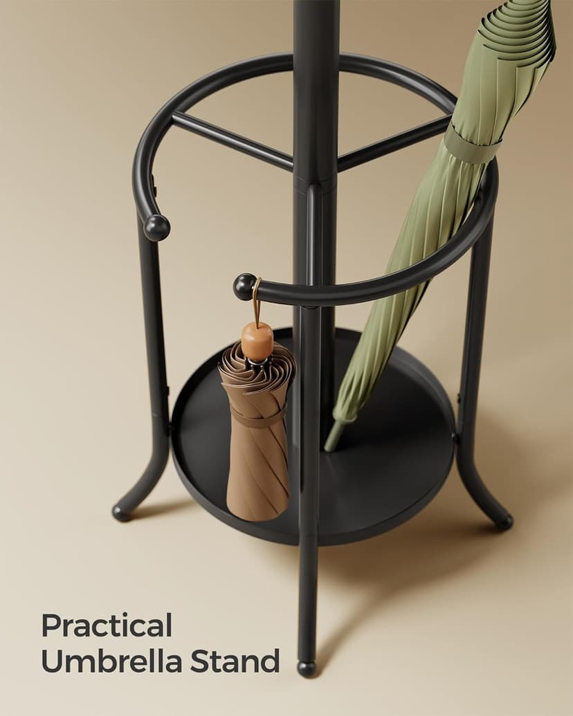 SONGMICS Coat Rack Freestanding, Coat Rack with Umbrella Holder with 12 Hooks, for Entryway, Hallway, Living Room, Bedroom, Ink Black URCR011B01