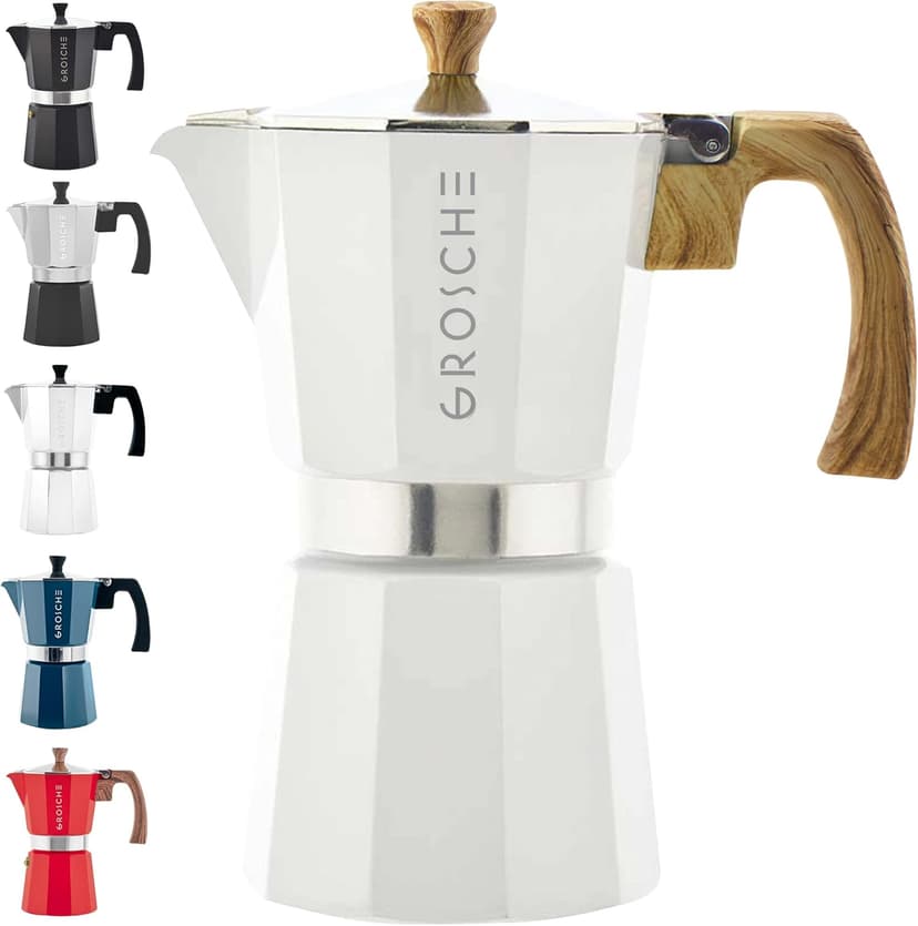 GROSCHE White Milano Stovetop Espresso Maker, 6 cup