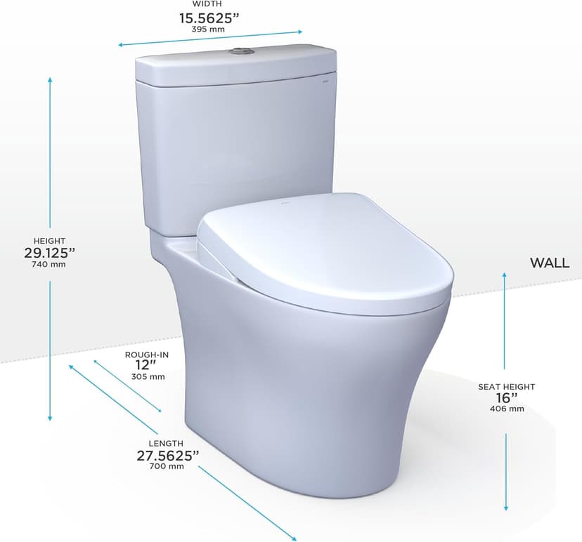 TOTO WASHLET+ Aquia IV Two-Piece Elongated Dual Flush 1.28 and 0.9 GPF Toilet and with Auto Flush S7A Contemporary Bidet Seat, Cotton White - MW4464736CEMGNA#01