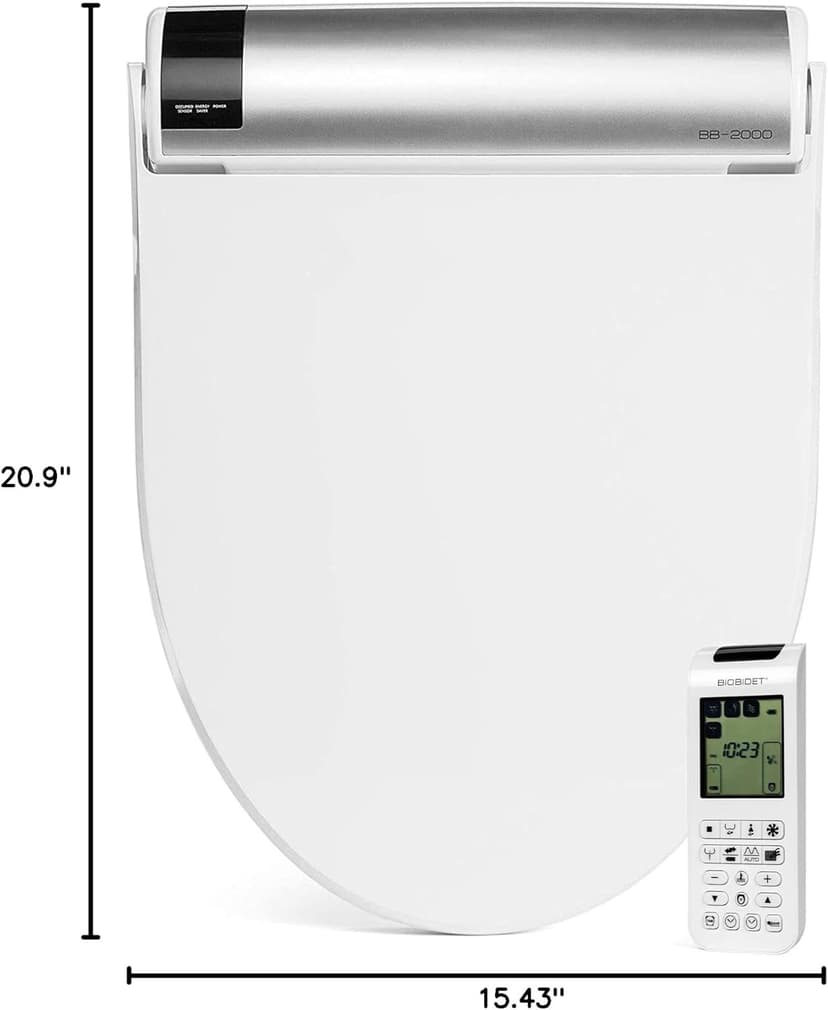 Bio Bidet BB2000 Bliss Electric Bidet Toilet Seat, Warm Water with Air Dryer, Heated Seat with Sensor and Slow Close Lid, Night Light, Remote Control, Elongated, White