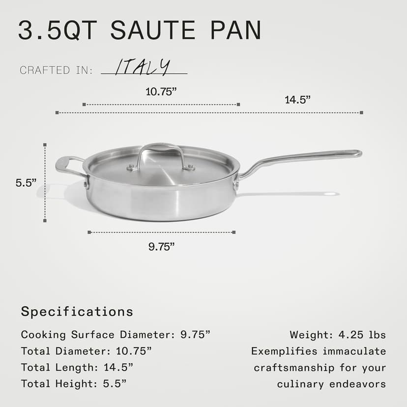 Made In Cookware - 7-Piece Ceramic Non Stick Pot and Pan Set (Stainless Handle) - 5-Ply Stainless Clad - Professional Cookware - Crafted in Italy - Induction Compatible