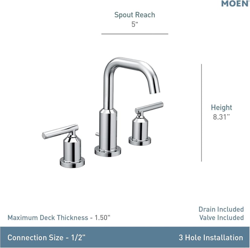 Moen Gibson Matte Black Two-Handle High Arc Widespread Bathroom Sink Faucet for 3-Hole Setups with Valve Included, TV6142BL