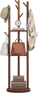 Rotary Coat Rack, Wooden Coat Rack Freestanding with 3 Shelves and 9 Hooks, Coat Tree, Sturdy and Easy Assembly Coat Rack Stand for Entryway,Hallway,Bedroom,Coats,Bags,Hats