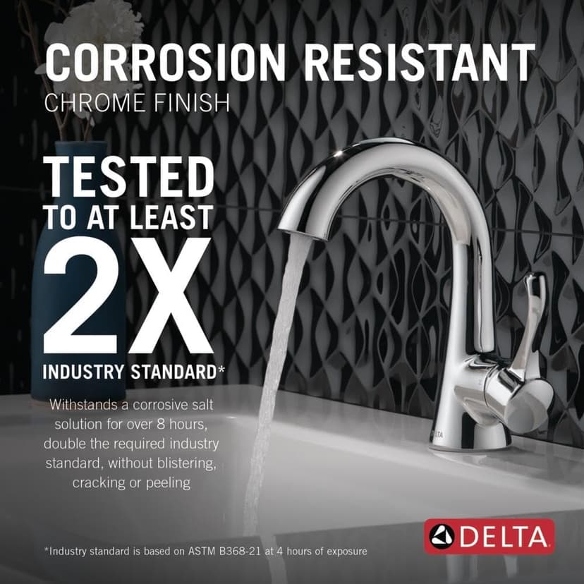 Delta Esato Chrome Bathroom Faucet 1 Hole, Single Hole Bathroom Sink Faucet for Vanity, Push-Pop Drain Assembly, Chrome 15897LF