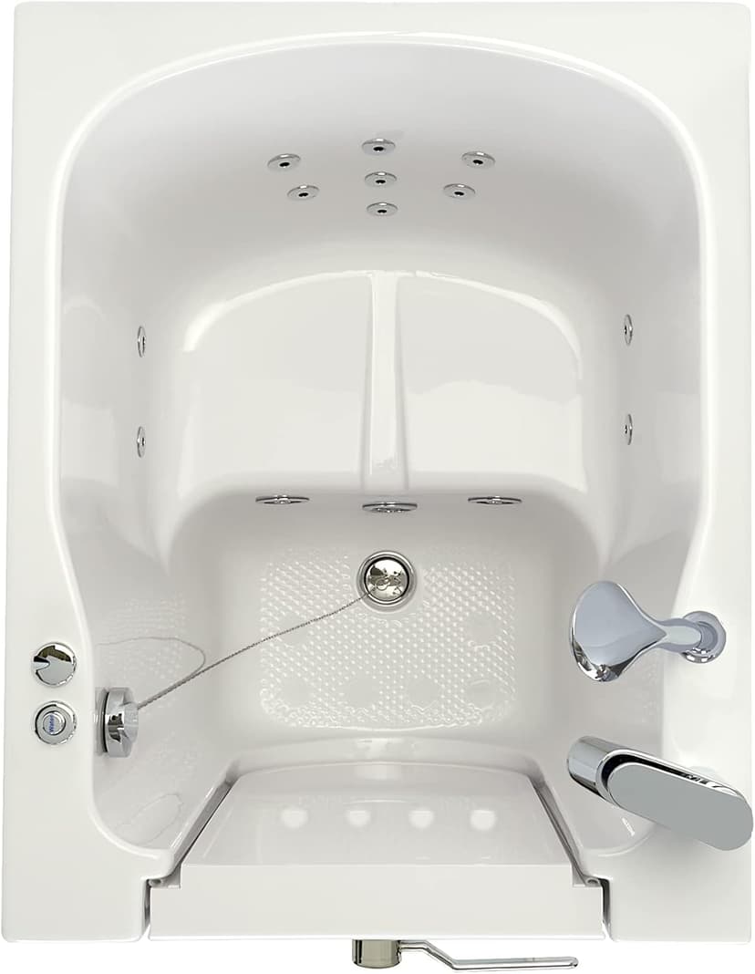 Ella Front Entry 32"x40" Acrylic Hydro Massage Walk-In Bathtub, Right Outward Swing Door, 2 Piece Fast Fill Faucet, 2" Drain