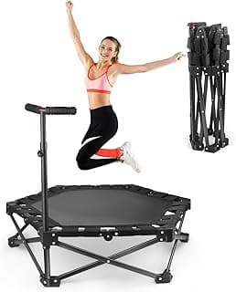 Foldable Mini Trampoline — One-Step Fold & Open, 42" Rebounder Trampoline for Adults & Kids, 450lbs Max Load, Adjustable T-Bar, Indoor & Outdoor Workout