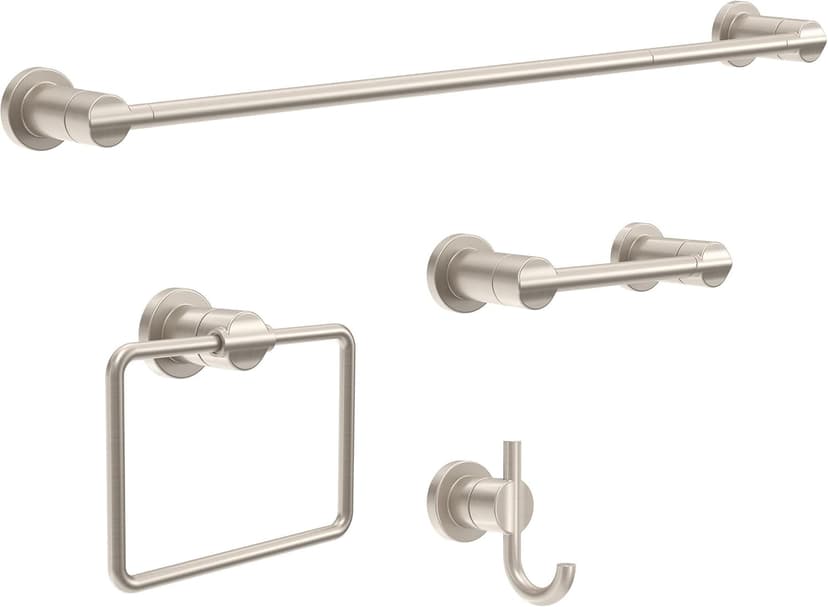 Delta FAUCET NIC64-DN Nicoli 4-Piece Bath Hardware Set 18 to 24 in. Towel Bar, Toilet Paper Holder, Towel Ring, Towel Hook in Brushed Nickel
