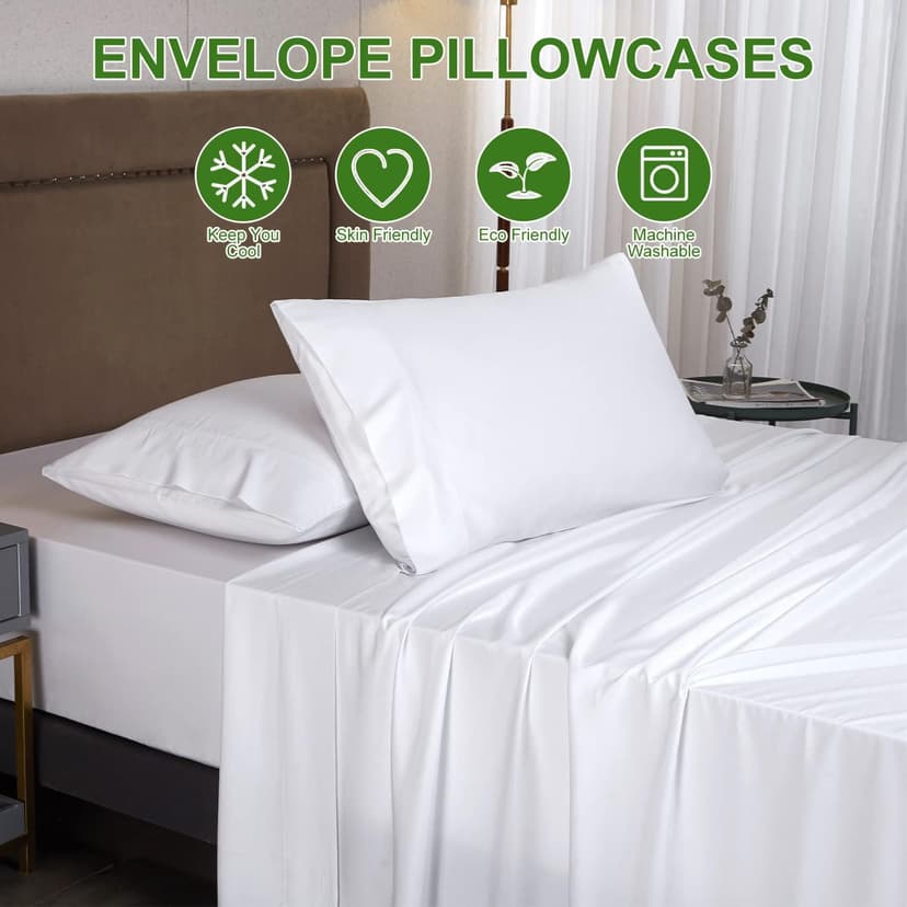 Ivellow Deep Pocket King Sheets, Rayon Derived from Bamboo, Extra Deep Pocket up to 18"-24", Hotel Luxury Cooling Sheets for King Size Bed, Silky Soft, Smooth, Breathable Bed Sheets White