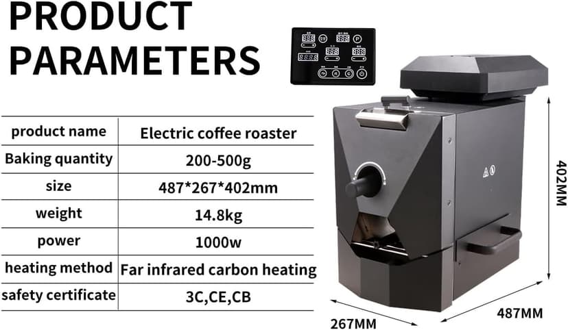 Electric Home Coffee Roaster Roasting Machine Nuts Barista Home 500g Electric Coffee Bean Roaster Machine Grain Dry 110V for home use with smoke filter and chaff collector