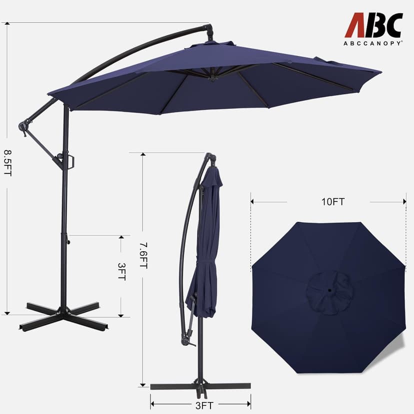 ABCCANOPY 10FT Cantilever Patio Umbrella with base included, 360° Rotation Outdoor Offset Umbrella for Backyard, Deck, Poolside (Navy Blue)