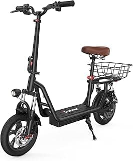 iScooter Electric Scooter with Seat, 37/21 Miles Long Range & 28/19/15.6 MPH Top Speed, 14"/12"/10" Pneumatic Tire, Height Adjustable Seat & Handlebar, Dual Suspensions Commuting Scooter with Basket