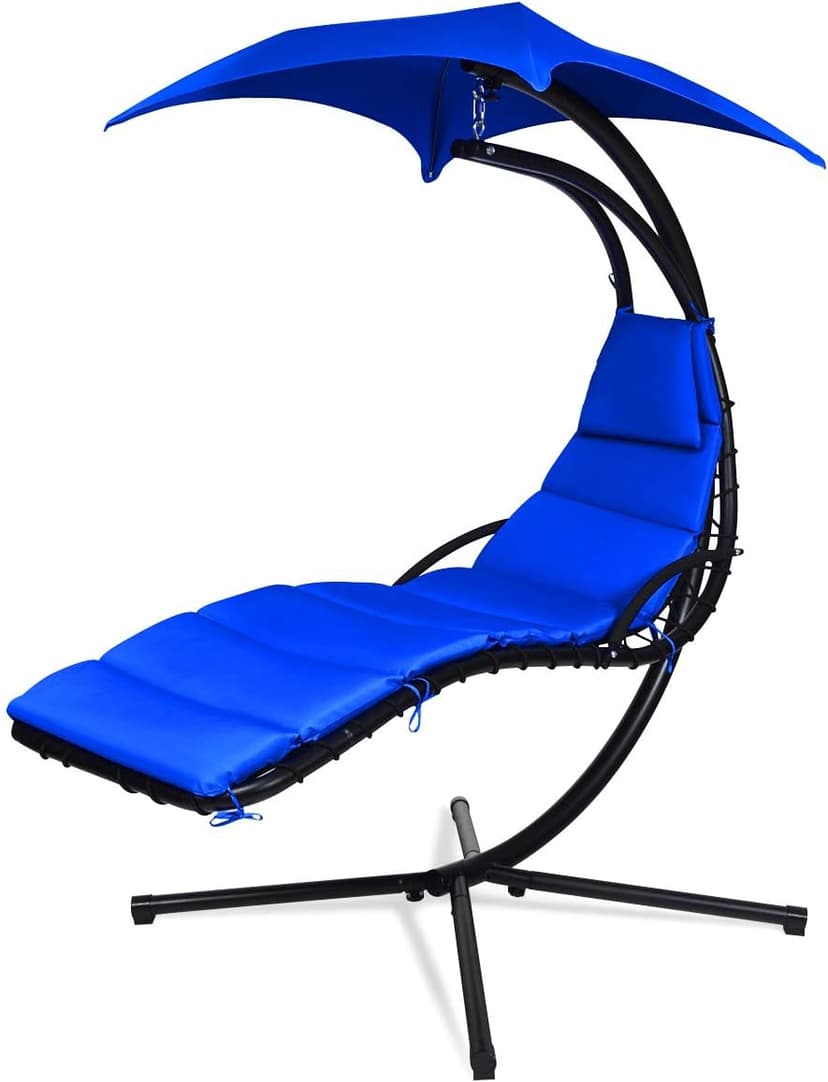 S AFSTAR Hammock Chair with Stand, Hanging Chaise Chair with Removable Canopy & Built-in Pillow, Hanging Curved Chaise Lounge Chair Swing for Porch Patio Poolside (Navy)