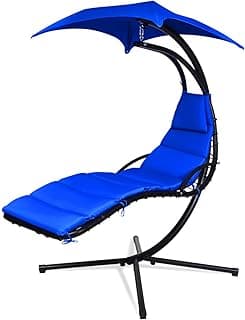 S AFSTAR Hammock Chair with Stand, Hanging Chaise Chair with Removable Canopy & Built-in Pillow, Hanging Curved Chaise Lounge Chair Swing for Porch Patio Poolside (Navy)