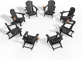 Folding Adirondack Chair Set of 8, HDPE All-Weather Patio Chairs for Outdoor, Patio, Lawn, Garden, Backyard Deck, Fire Pit - Black