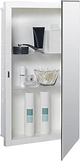 Zenna Home Bathroom Medicine Cabinet with Mirror, Frameless Bathroom Wall Cabinet with 2 Adjustable Shelves, Steel Body, Recessed Installation, 16 x 26 Inches