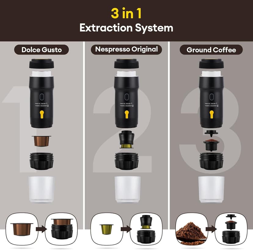 𝟯 𝗶𝗻 𝟭 Portable Coffee Maker for Travel, 20 Bar Portable Espresso Machine with USB,Travel Coffee Maker Self-Heating, Compatible with Ground Coffee & Capsule for Hiking,Office,RV（Upgrade）