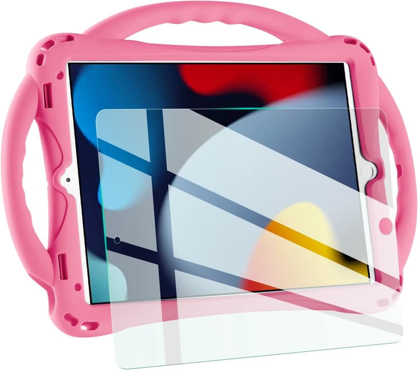 TopEsct Kids Case for iPad 10.2 inch - Shockproof Silicone Cover with Tempered Glass Screen Protector and Strap - Compatible with iPad 9th/8th/7th Gen (2021)" (Pink)