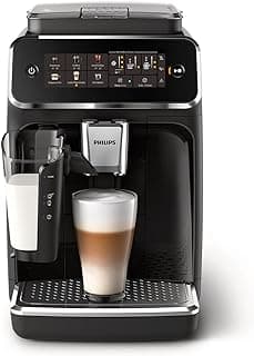 PHILIPS Series 3300 Fully Automatic Espresso Coffee Machine - 6 Hot & Iced Drinks, LatteGo Milk System, 40% Quieter SilentBrew, Ceramic Grinder, Aquaclean Filter, Glossy Black (EP3341/50)