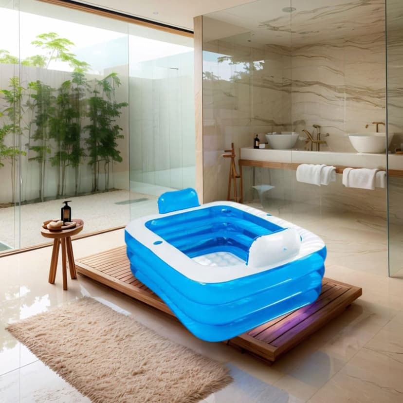 Double Inflatable Bathtub with Electric Air Pump and Bath Pillow Headrest, Portable Blow Up Bath Tub for Adults, Outdoor & Indoor Freestanding Foldable Spa Tub with Drainage Cup Holder