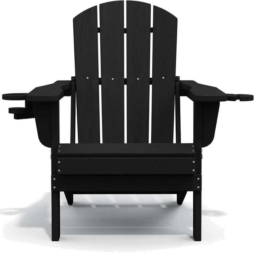 SERWALL HDPE Folding Adirondack Chair with Dual Cup Holder - Composite Adirondack Chair - Black