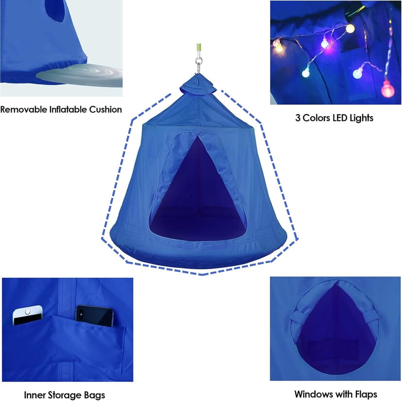 AthLike X-Shaped Hanging Tree Tent w/Swing Chair,Hammock Chair Stand Canopy w/Steel Frame,Indoor Outdoor Egg Basket Patio Seat w/Adjustable Solid Stand,Bedroom Porch Balcony Garden 330lb (Blue)