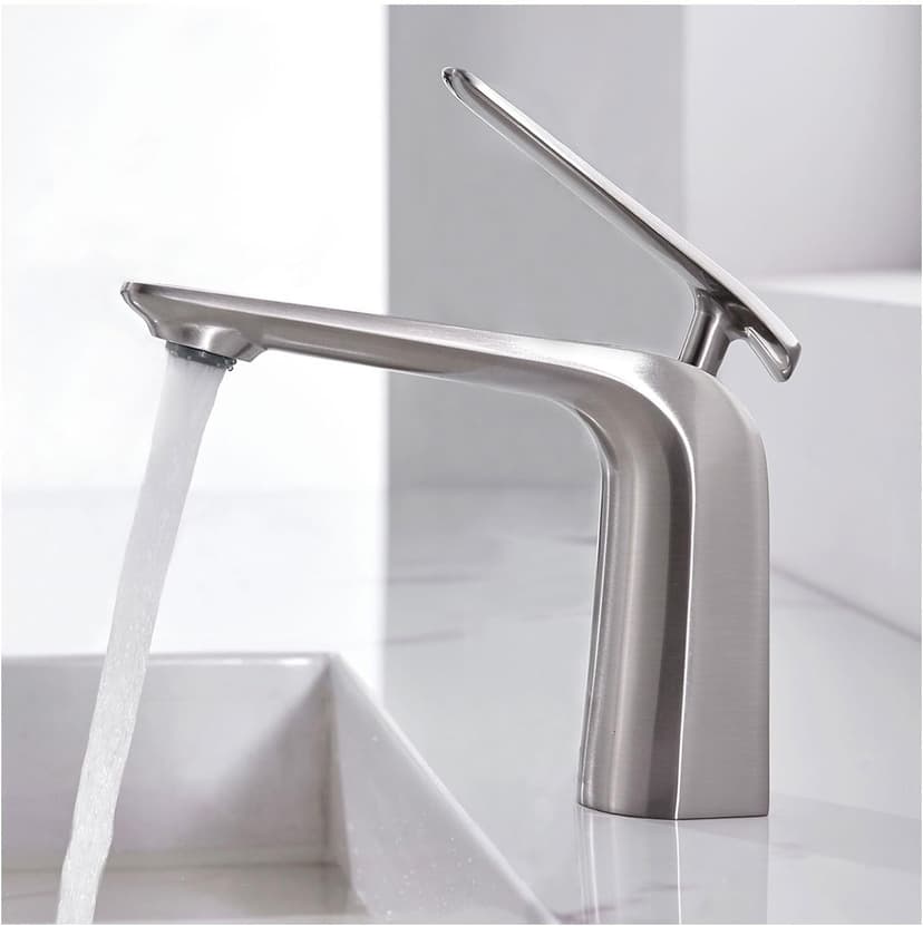 TOCALOCA 1 Handle Bathroom Faucet Brushed Nickel Sink Faucet, One Hole Bathroom Sink Faucet Modern Basin Mixer Taps, Premium Brass Vanity Faucet with Water Supply Hose