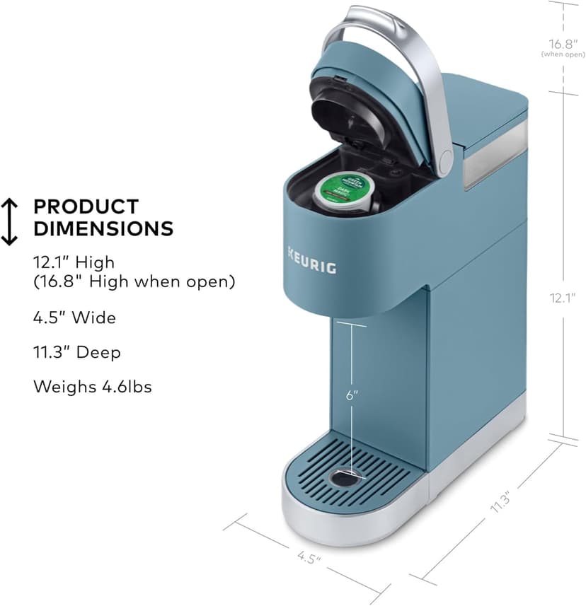 Keurig K-Mini Plus Single Serve K-Cup Pod Coffee Maker, with 6 to 12oz Brew Size, Stores up to 9 K-Cup Pods, Travel Mug Friendly, Evening Teal